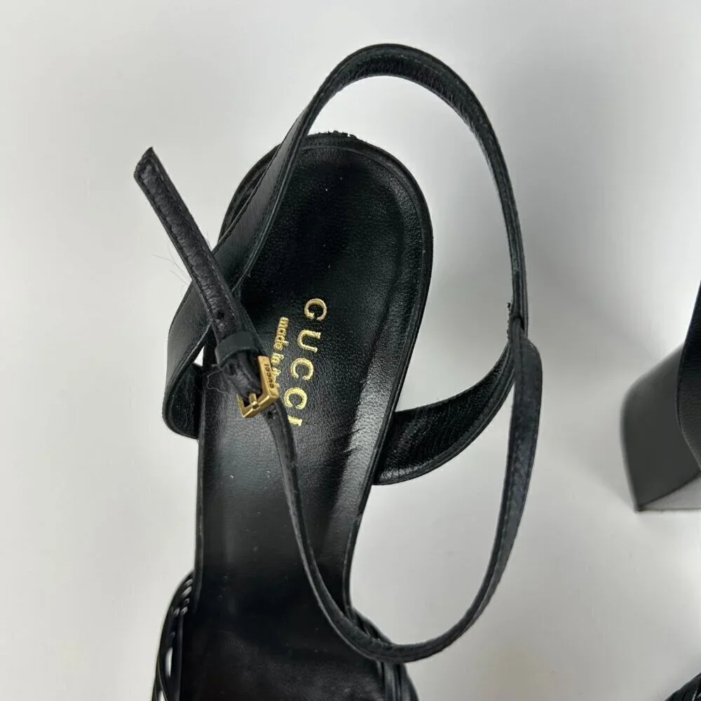 Gucci Allie Knotted Platform Sandals EU 37 US 7 Black Crawford Block High Heel - Picture 11 of 12